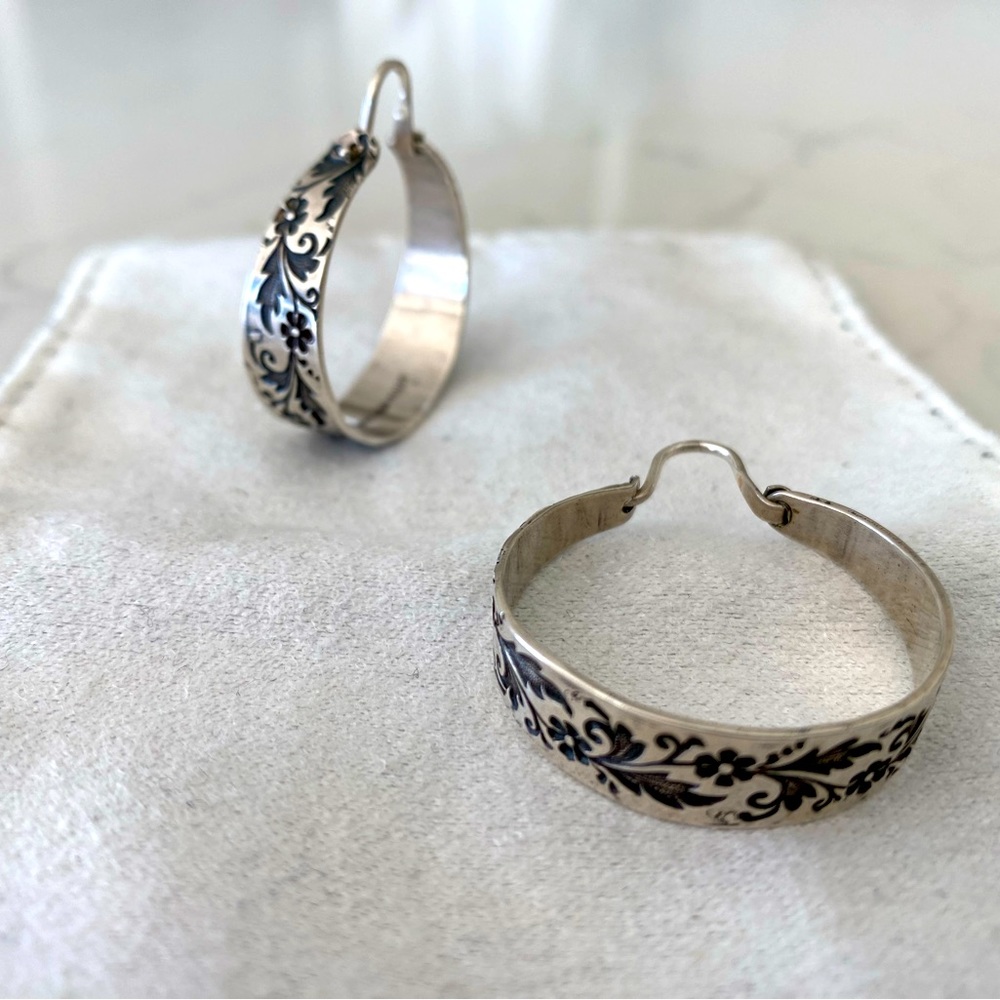 Ed Levin vintage etched hoop earrings